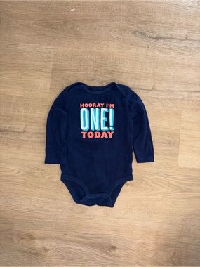 Carter's Navy Long-Sleeve "Hooray I'm One! Today" Bodysuit